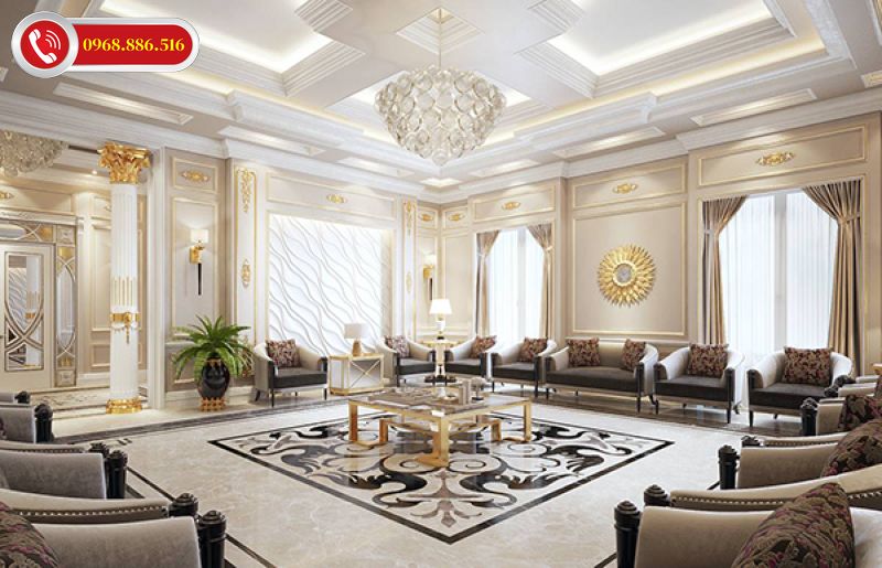 Những chiếc ghế sofa với đường cong mềm mại, họa tiết bắt mắt, toát lên được phong cách cổ điển cho căn phòng.
