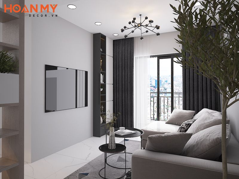 Sử dụng tông màu trung tính nhẹ nhàng cũng là điểm thu hút cho không gian phòng khách chung cư