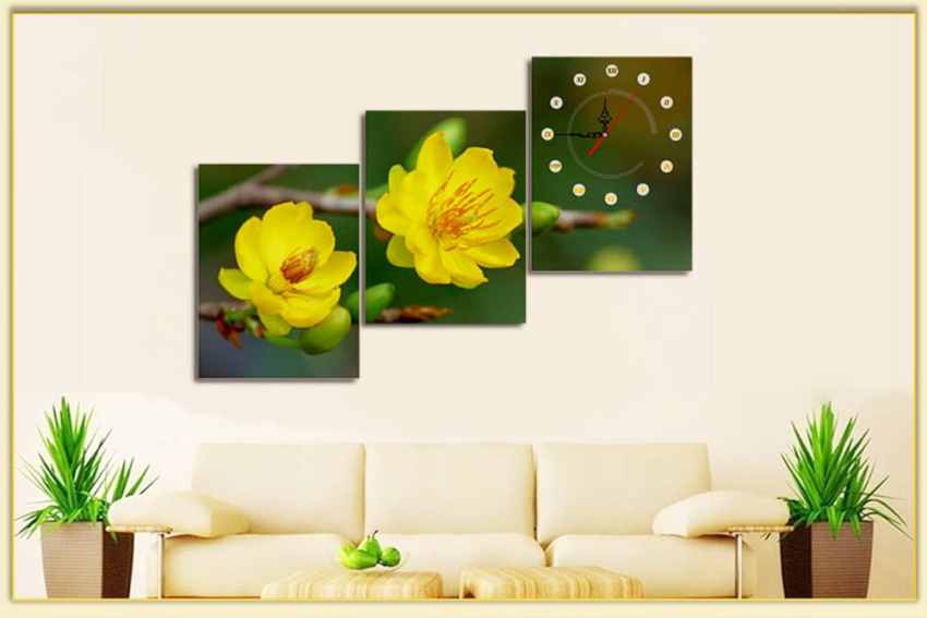 Hình ảnh Bức tranh hoa mai vàng 3 tấm treo tường TraTop-0271