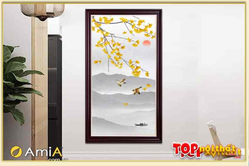 Hình ảnh Bức tranh hoa mai vàng khổ dọc treo tường đẹp