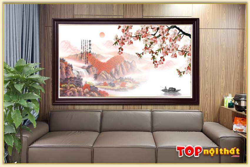 Hình ảnh Tranh phòng khách đẹp hoa đào khổ lớn TraTop-3054