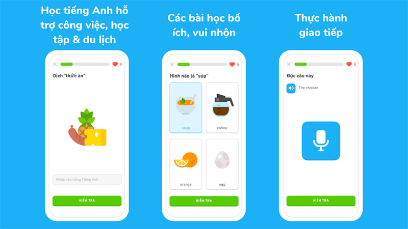 Với các bài học, bài tập đa dạng Duolingo tạo nhiều hứng thú cho bạn trong quá trình học tập.