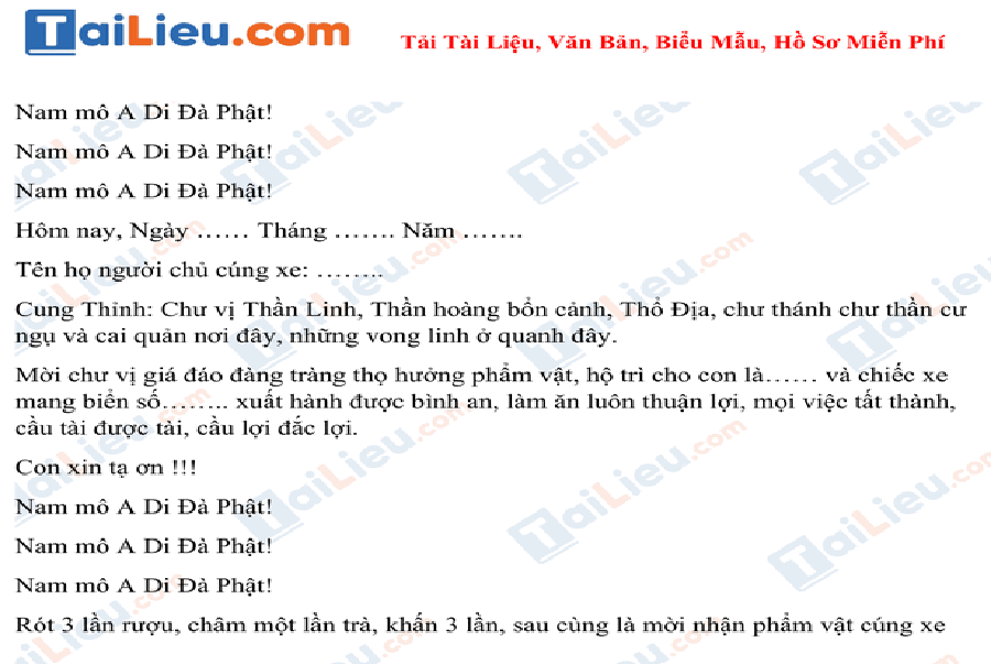 Bài cúng xe hàng tháng hay và mới nhất