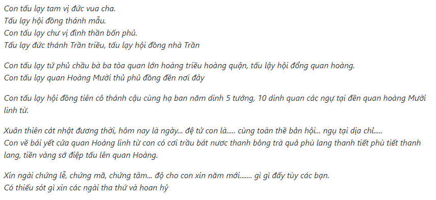 văn khấn Ông Hoàng Mười