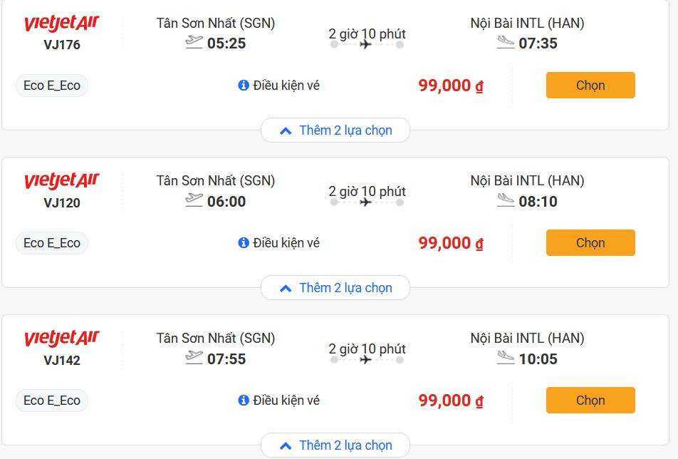 Vé máy bay TPHCM đi Hà Nội giá rẻ chỉ 99.000Đ