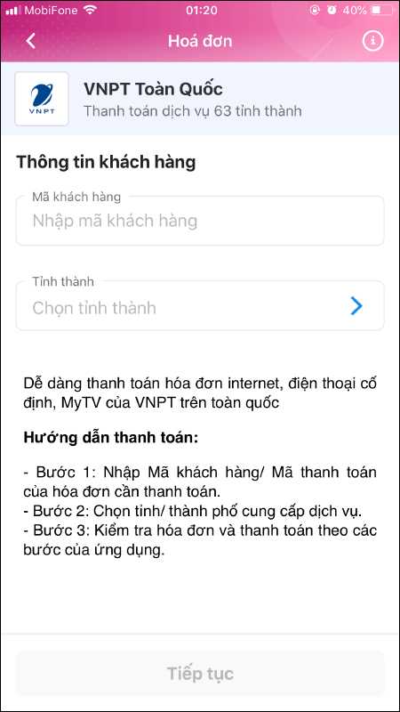 Thanh toán cước Internet VNPT qua ví điện tử