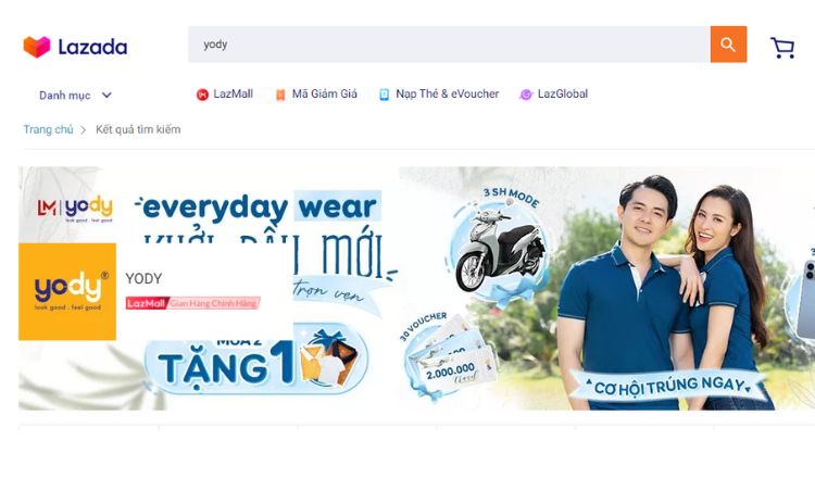 Gian hành chính hãng của YODY trên Lazada